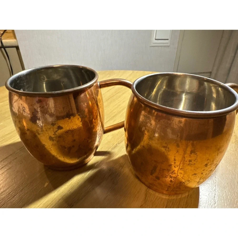Circle Glass Copper Moscow Mule Mugs Set of 2 Stainless Steel Lined 02711